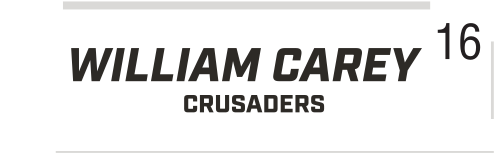 WILLIAM CAREY CRUSADERS wordmark, slanted black on white variant, cell 16