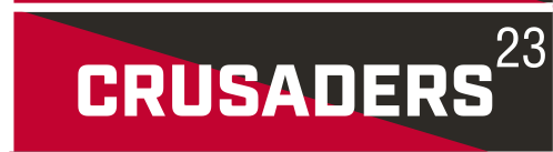 CRUSADERS wordmark, white on red background variant, cell 23
