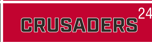 CRUSADERS wordmark, red on black background variant, cell 24
