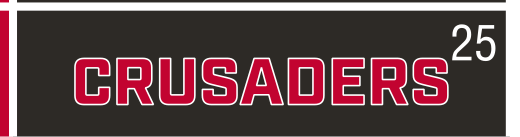 CRUSADERS wordmark, red on black background variant, cell 25