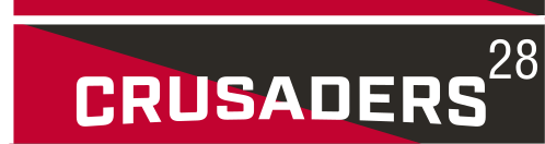 CRUSADERS wordmark, italic white on red background variant, cell 28