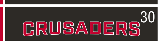 CRUSADERS wordmark, italic red on black background variant, cell 30