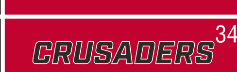 CRUSADERS wordmark, slanted red on black background variant, cell 34