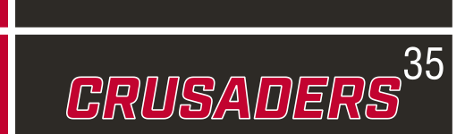 CRUSADERS wordmark, slanted red on black background variant, cell 35