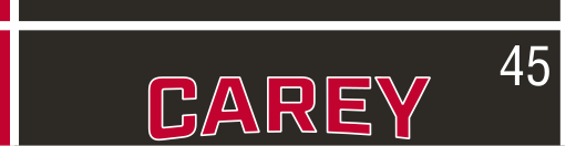 CAREY wordmark, italic red on black background variant, cell 45