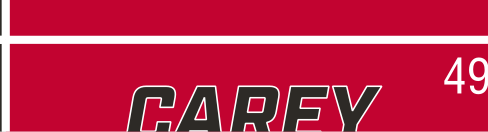 CAREY wordmark, slanted red on black background variant, cell 49