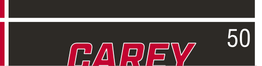CAREY wordmark, slanted red on black background variant, cell 50