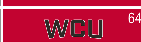 WCU lettermark, italic red on black background variant, cell 64