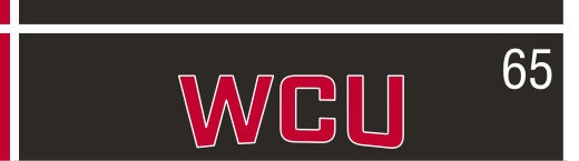 WCU lettermark, italic red on black background variant, cell 65