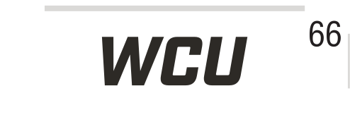 WCU lettermark, slanted black on white variant, cell 66
