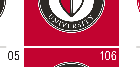 university seal, full with motto, shield with cross and lamp, color on white variant, cell 105