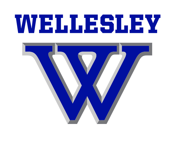 Wellesley wordmark over W lettermark, blue/grey variant, cell 13
