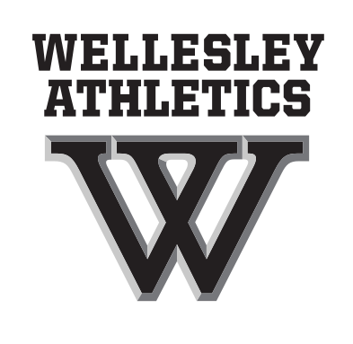 Wellesley Athletics wordmark over W lettermark, black/grey variant, cell 22