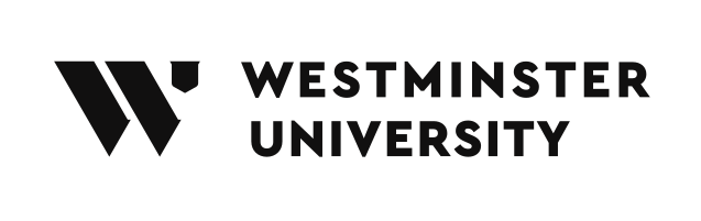 Westminster University logo, horizontal, Black (Flint) variant, cell 16