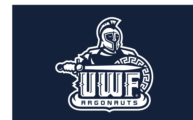 UWF Argonauts primary logo, 1-color white on navy variant, cell 4
