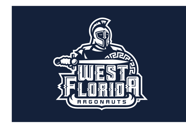 West Florida Argonauts primary logo, 1-color white on navy variant, cell 10