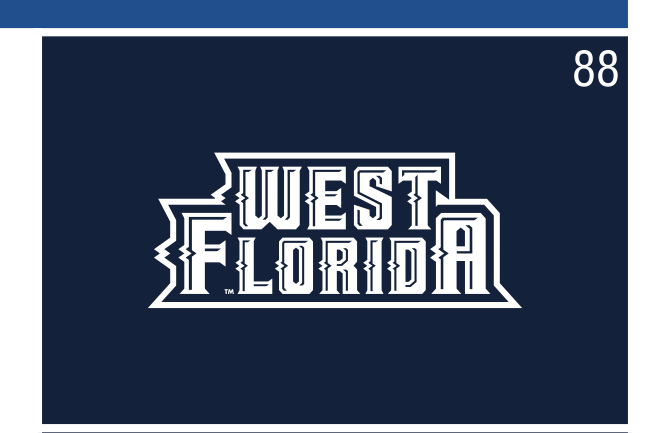 West Florida wordmark, reverse on navy variant, cell 88