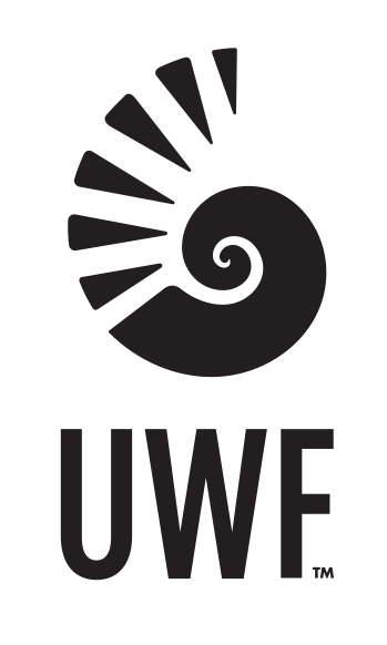Nautilus shell and UWF lettermark, stacked, black variant, cell 139