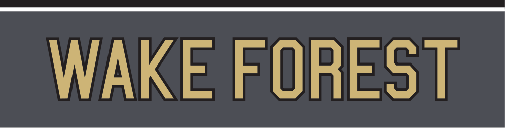 Wake Forest wordmark, block, gold outline on grey variant, cell 27
