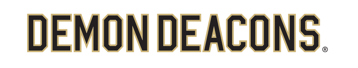 Demon Deacons wordmark, block, black with gold outline variant, cell 28