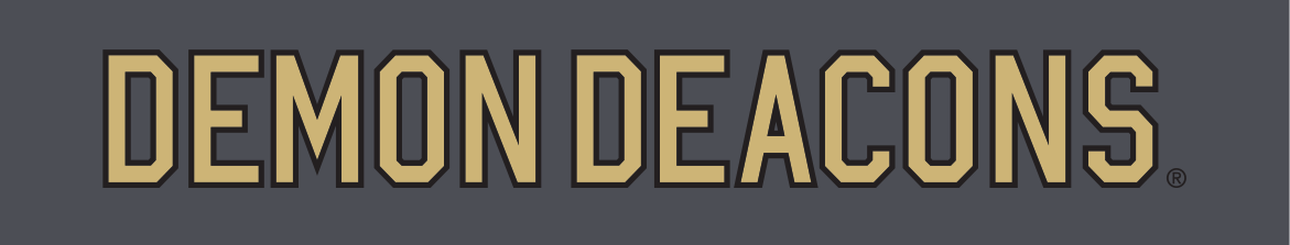 Demon Deacons wordmark, block, gold outline on grey variant, cell 31