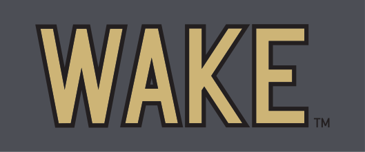 Wake wordmark, block, gold outline on grey variant, cell 35