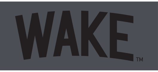 Wake wordmark, serif, black on grey variant, cell 47