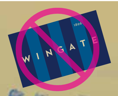 Wingate flag logo, unacceptable use, floating, not anchored, and rotated variant