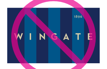 Wingate flag logo, unacceptable use, do not locate at bottom of page or image variant