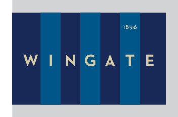 Wingate University flag logo, horizontal, blue and gold variant