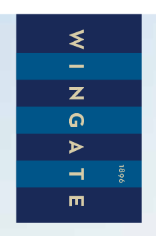 Wingate University flag logo, vertical, blue and gold variant