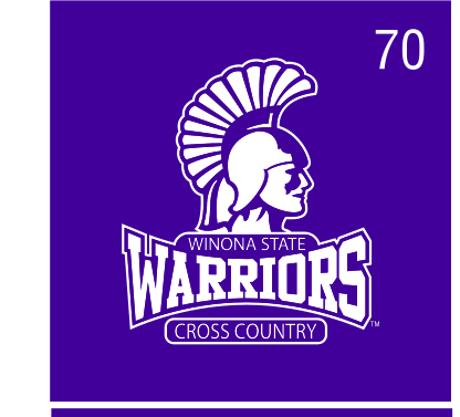 Warriors Cross Country logo, white/black on purple variant, cell 70