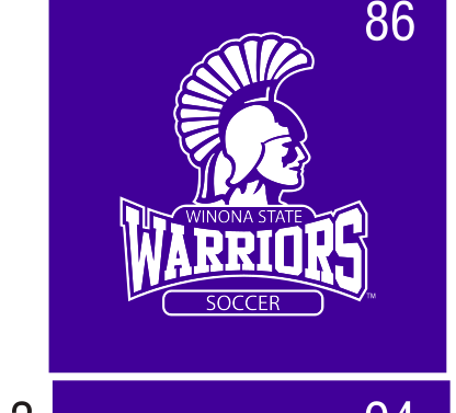 Warriors Soccer logo, white/black on purple variant, cell 86