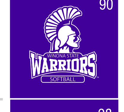 Warriors Softball logo, white/black on purple variant, cell 90