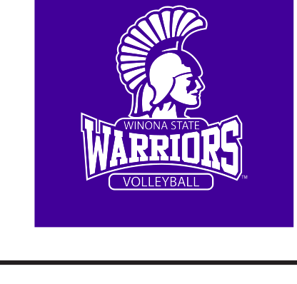 Warriors Volleyball logo, white/black on purple variant, cell 102