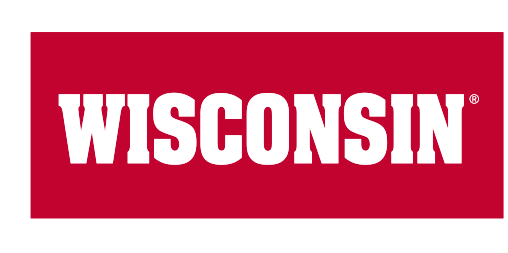 Wisconsin wordmark, white on red variant