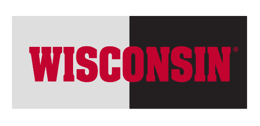 Wisconsin wordmark, red on black variant