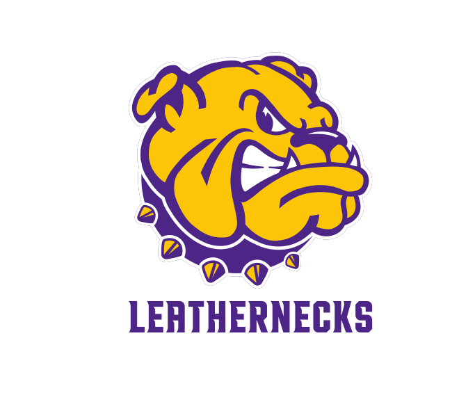 bulldog head with LEATHERNECKS wordmark, full color on white variant, cell 26