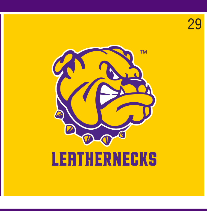 bulldog head with LEATHERNECKS wordmark, full color on gold variant, cell 29