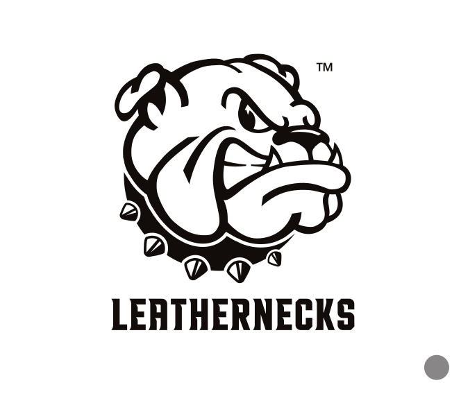 bulldog head with LEATHERNECKS wordmark, black and white on white variant, cell 31