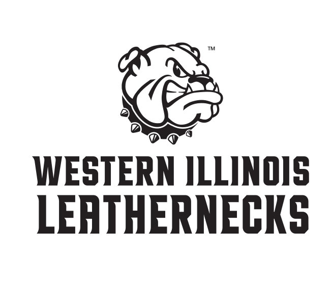 bulldog head with stacked WESTERN ILLINOIS LEATHERNECKS wordmark, black and white on white variant, cell 38