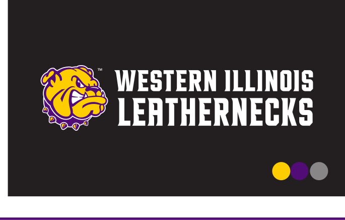 bulldog head with horizontal WESTERN ILLINOIS LEATHERNECKS wordmark, full color on black variant, cell 41