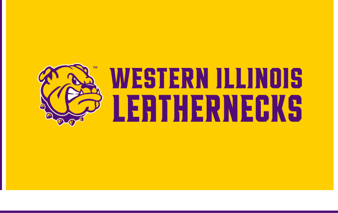 bulldog head with horizontal WESTERN ILLINOIS LEATHERNECKS wordmark, full color on gold variant, cell 43
