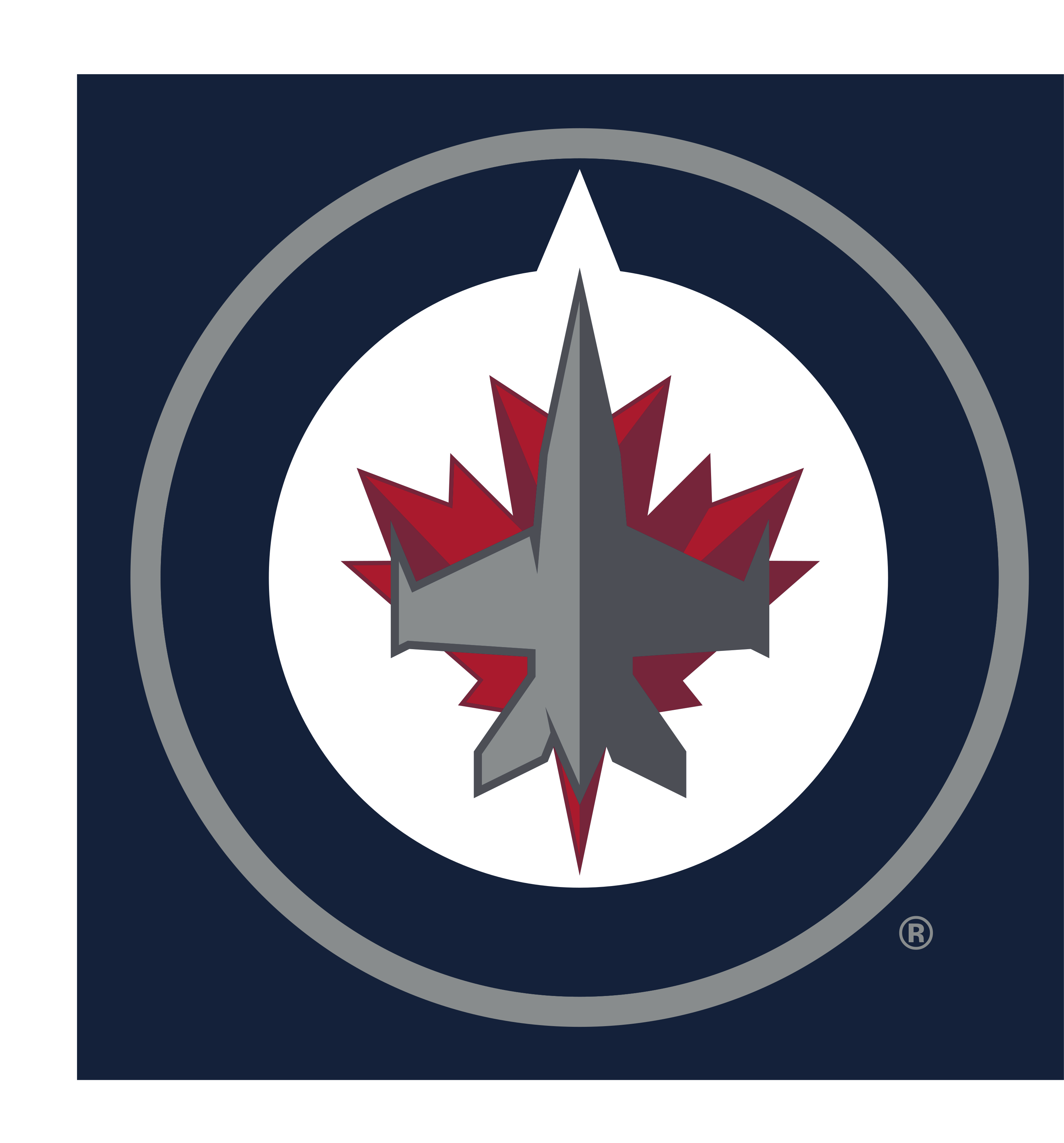 Winnipeg Jets primary logo, full color on navy background with R variant