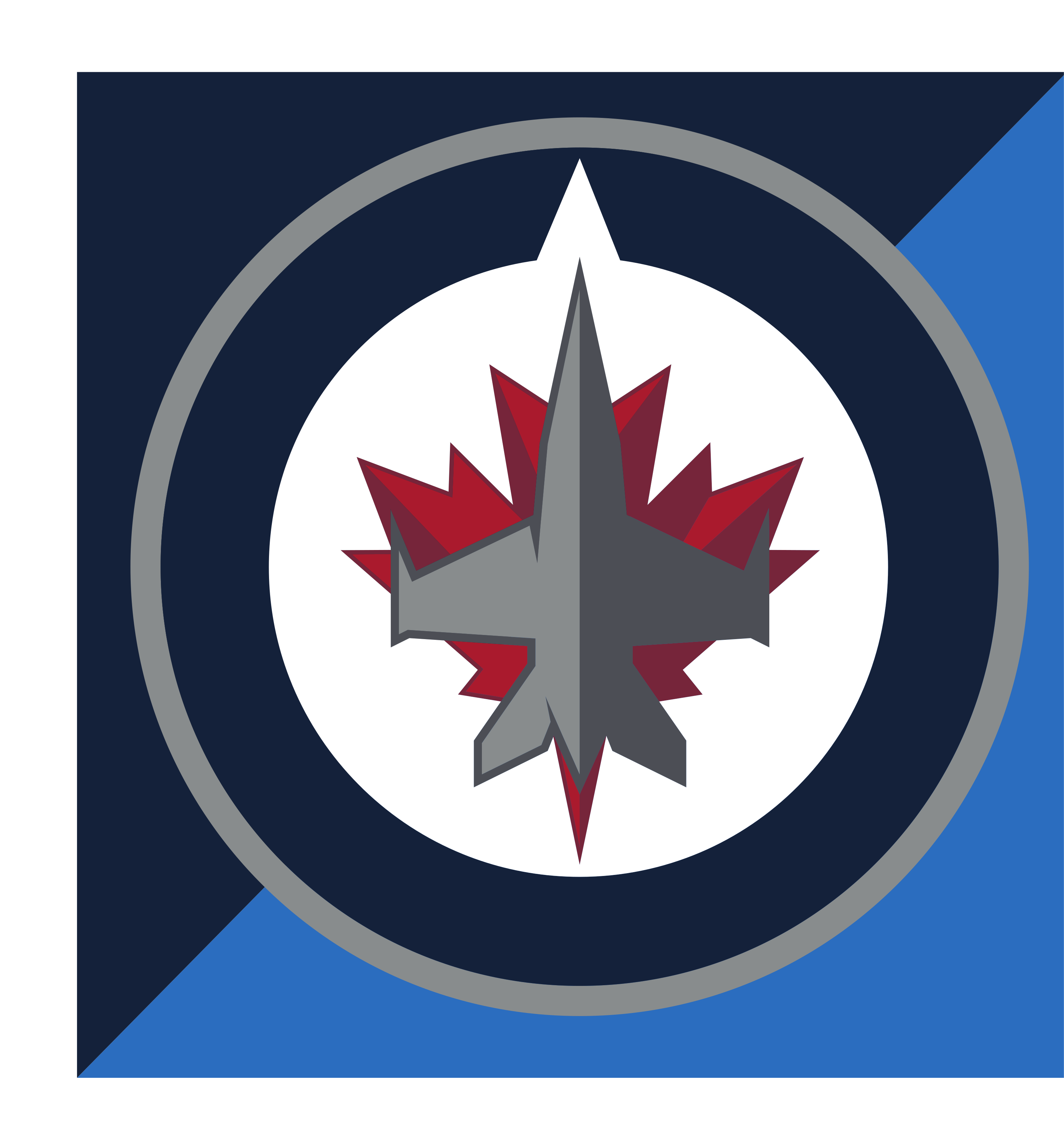 Winnipeg Jets primary logo, full color on split navy/blue background without R variant