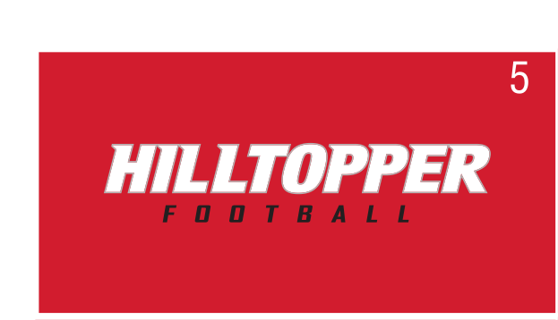 HILLTOPPER FOOTBALL wordmark, white/black on red variant, cell 59