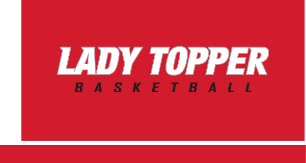 LADY TOPPER BASKETBALL wordmark, white/black on red variant, cell 67
