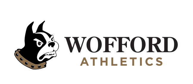 Terrier head mascot with Wofford Athletics wordmark, horizontal black variant, cell 18