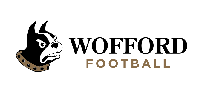 Terrier head mascot with Wofford Football wordmark, horizontal black variant, cell 19