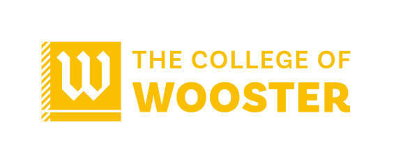 The College of Wooster logo, horizontal, gold variant, cell 4